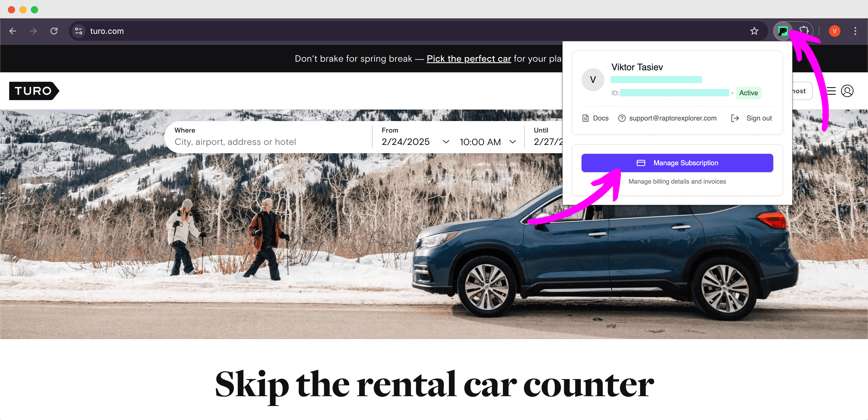 Manage subscription