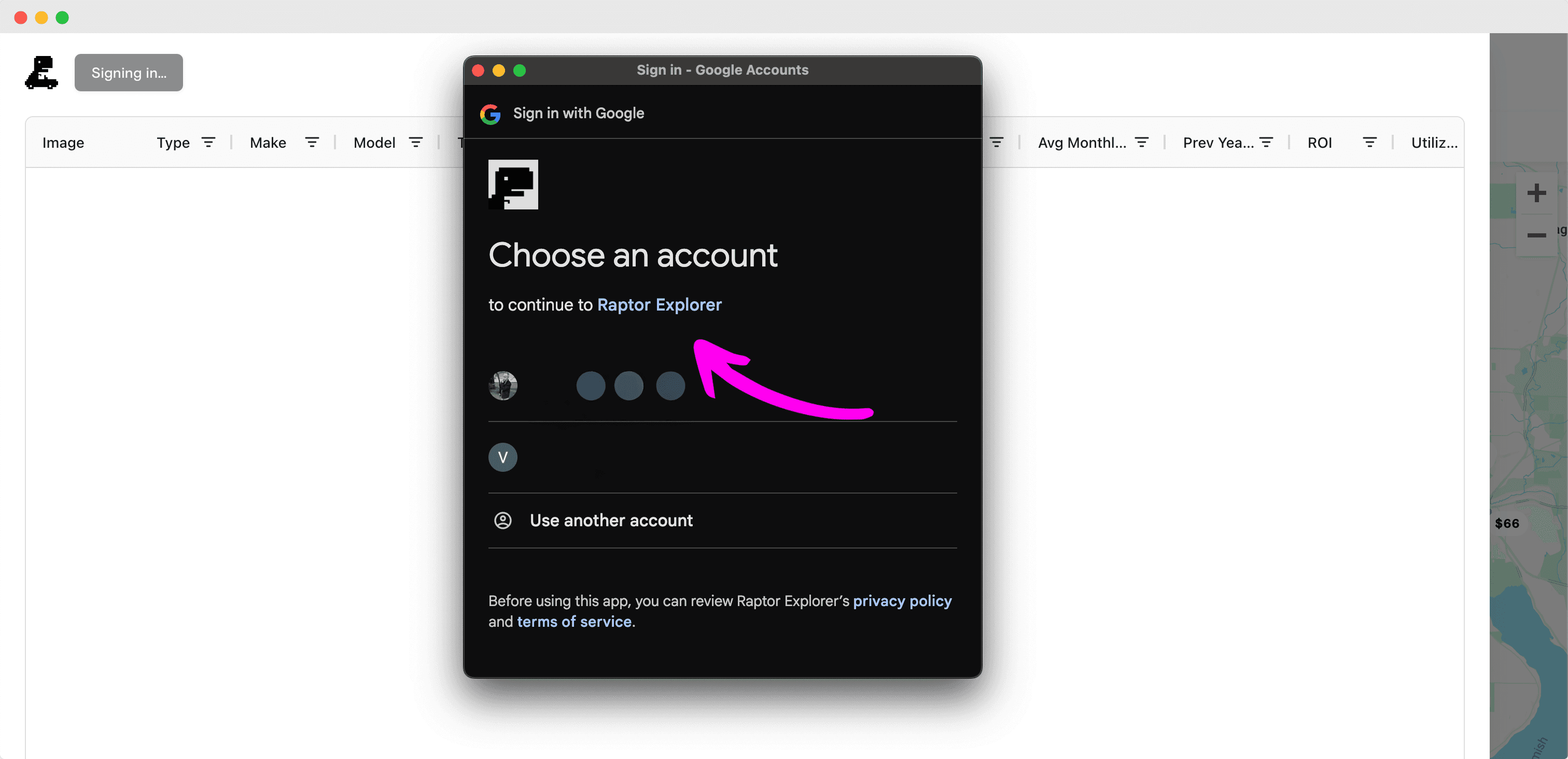 Google sign-in select